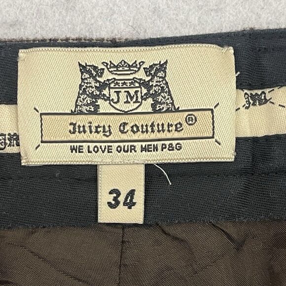 Juicy Couture Pants Womens Size 34 Brown Plaid Wool Tweed Wide Leg Side Zip Hem - Picture 2 of 15